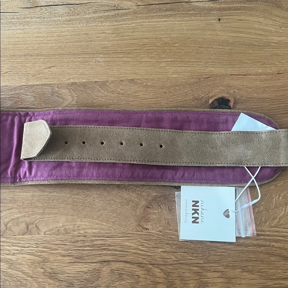 Nekane Purple Embroidered Cotton & Suede Wide Statement Belt Boho Artisan NWT